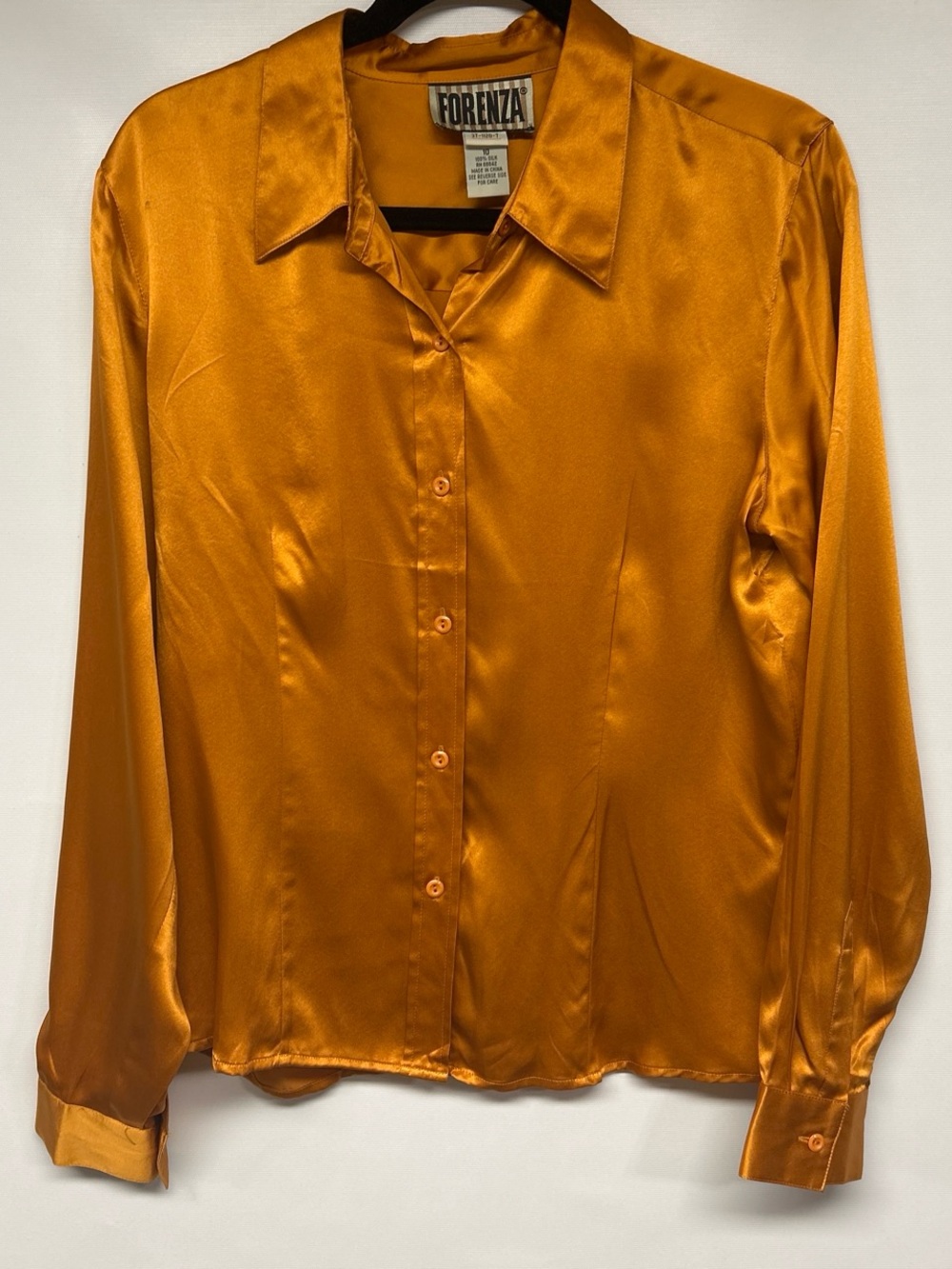 Forenza Satin Button-Up Blouse in Rich Amber
